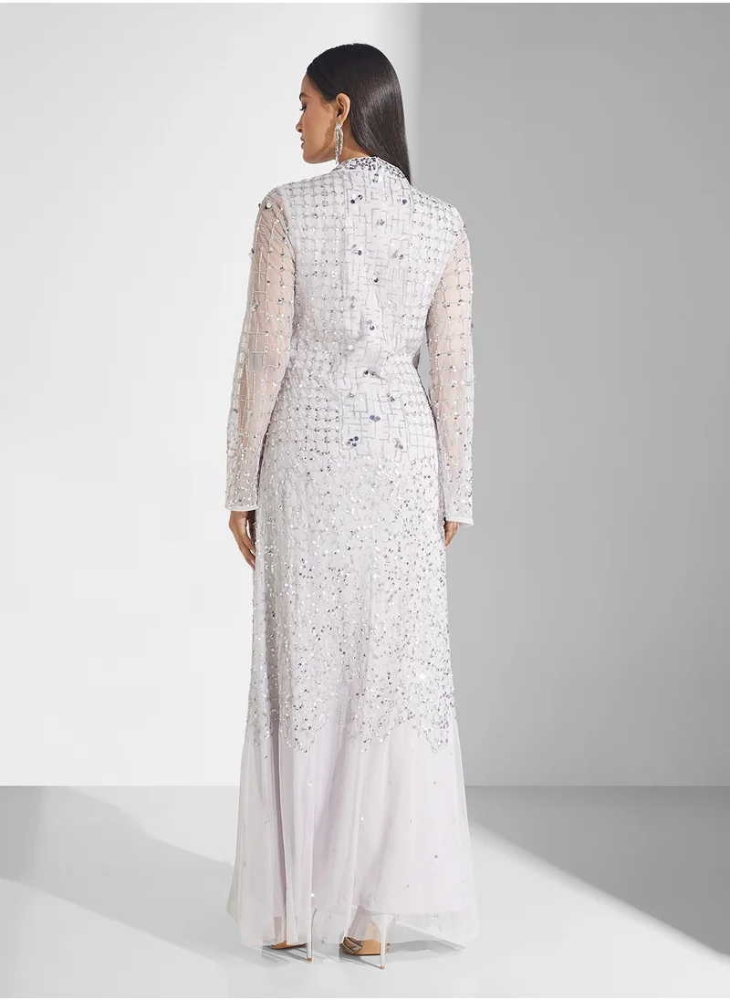 اميليا روز Embellished Crew Neck  Maxi Dress