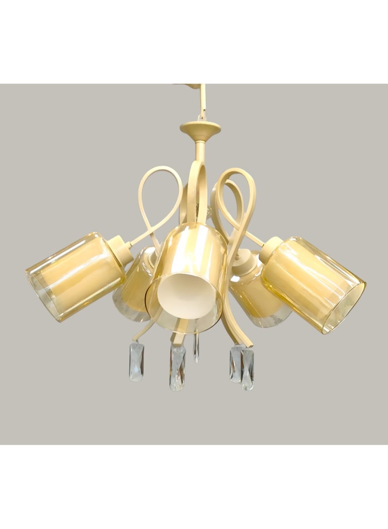 Classic metal chandelier 5 crystal bulbs, luxurious design and perfect lighting