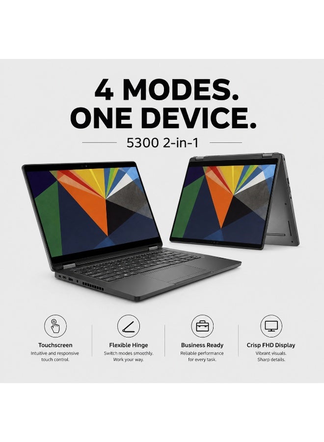 لابتوب 5300 2 في 1 بشاشة لمس، شاشة FHD مقاس 13.3 بوصة بدقة 1920×1080، تصميم قابل للتحويل 360 درجة، Intel Core i5-8365U حتى 3.9 جيجاهرتز، رام 16GB DDR4، SSD 256GB، Windows 10 Pro، حقيبة وماوس وحامل - Image 4