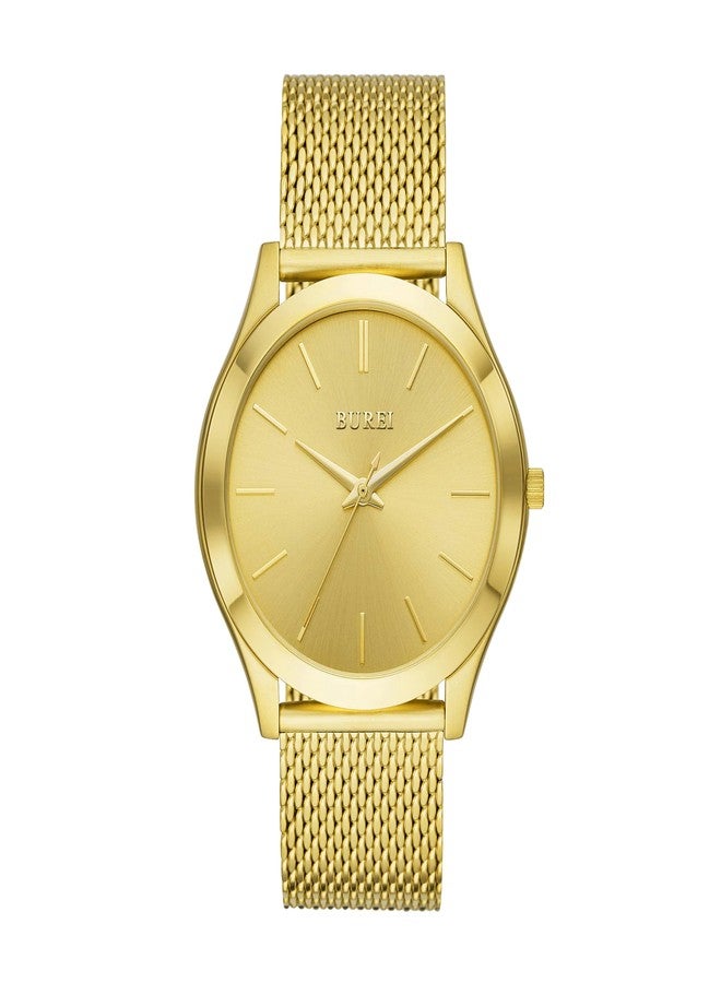 BUREI Men's Wrist Watches, Analog Stainless Steel Quartz Waterproof Watches for Men (Gold Blue.) - Image 1