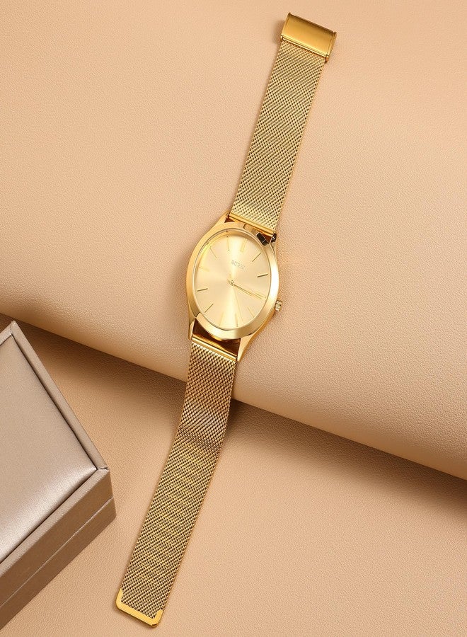 BUREI Men's Wrist Watches, Analog Stainless Steel Quartz Waterproof Watches for Men (Gold Blue.) - Image 5