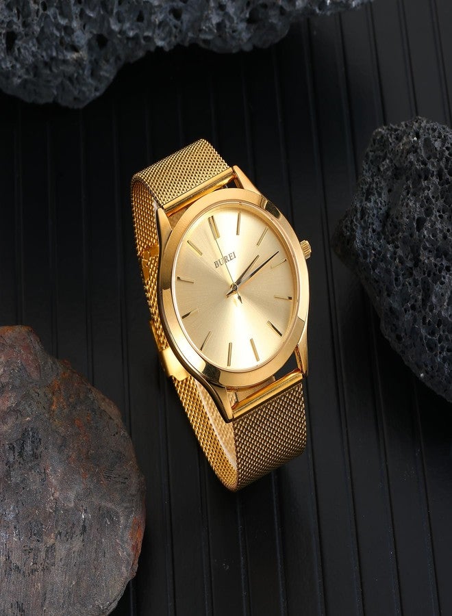 BUREI Men's Wrist Watches, Analog Stainless Steel Quartz Waterproof Watches for Men (Gold Blue.) - Image 3