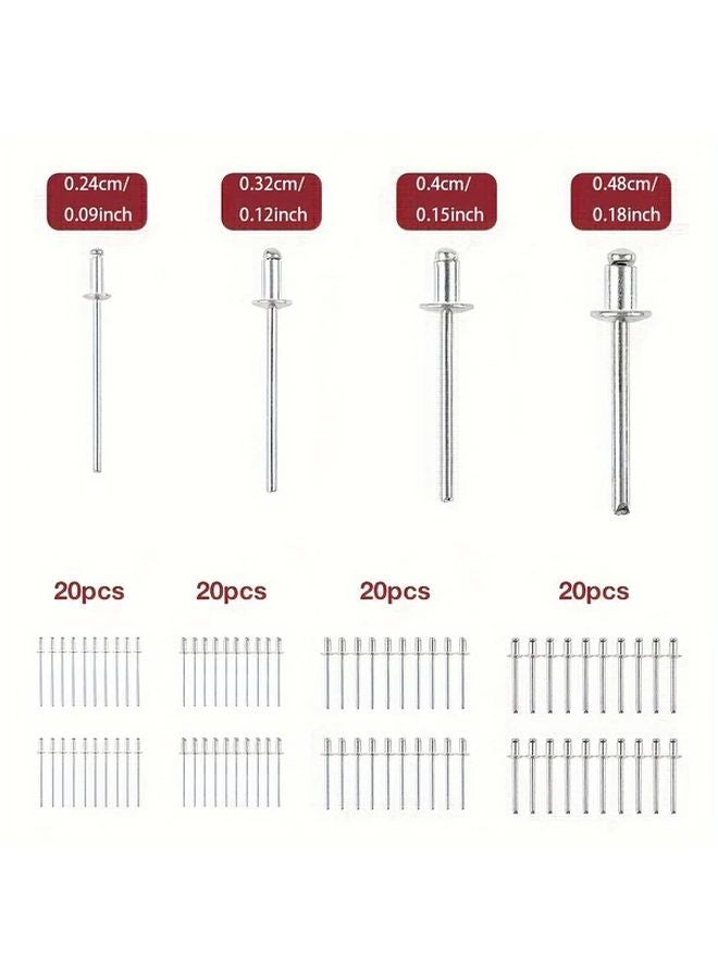 Red Rivet Gun Set 4 In 1 With 80 Rivets 4 Replaceable Heads Heavy Duty One Hand Riveting Tool For DIY Home Repair - Image 4