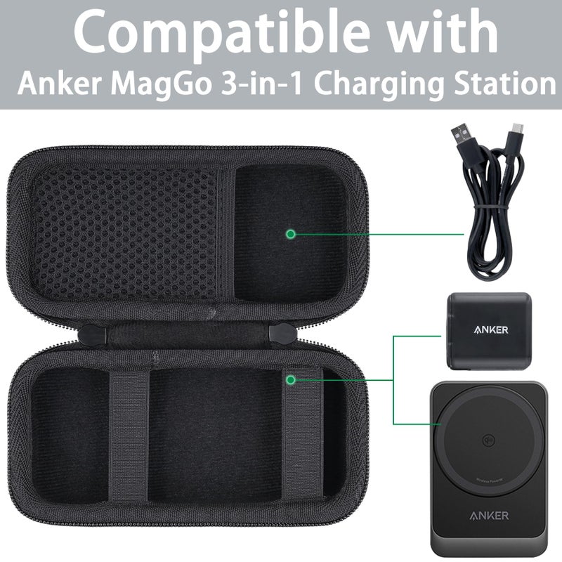 co2CREA Hard Case Compatible with Anker MagGo 3-in-1 Charging Station Qi2 Certified 15W MagSafe-Compatible Wireless Charger Stand, Black Case - Image 3