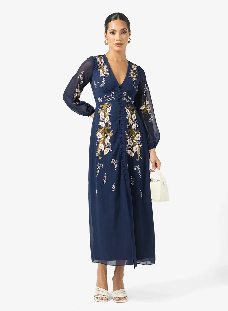 فروك اند فرل V-Neck Embellished Frill Detailed Dress