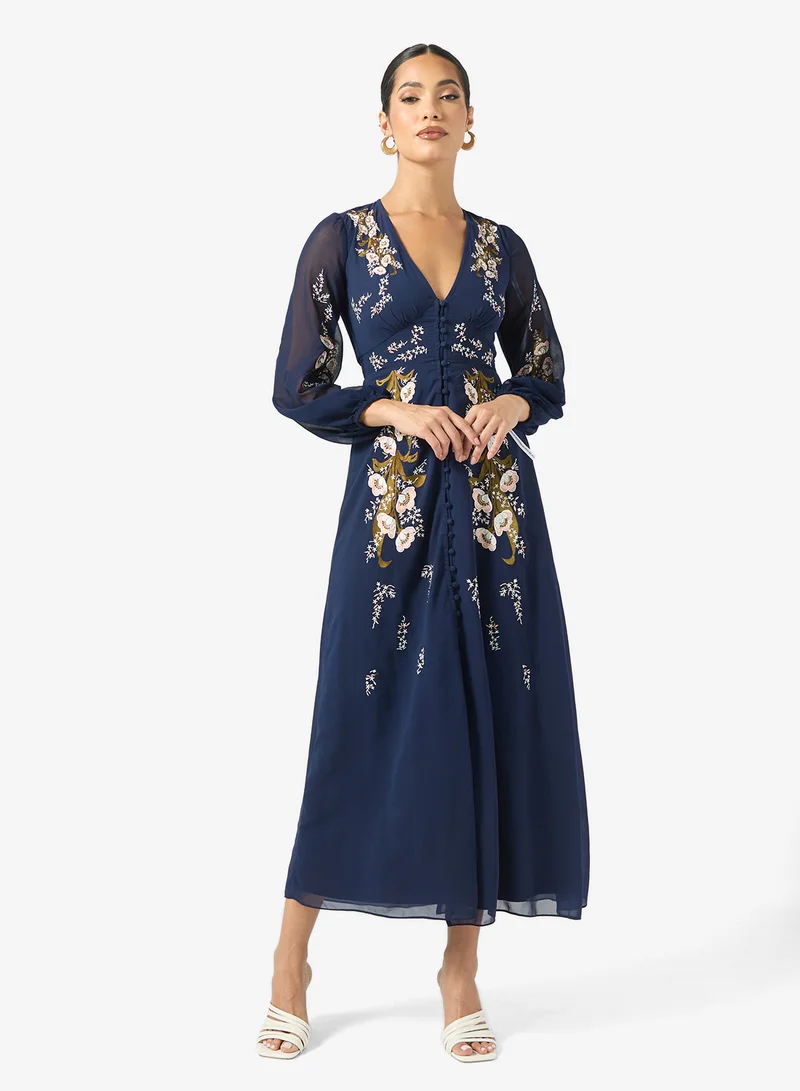 Frock and Frill V-Neck Embellished Frill Detailed Dress