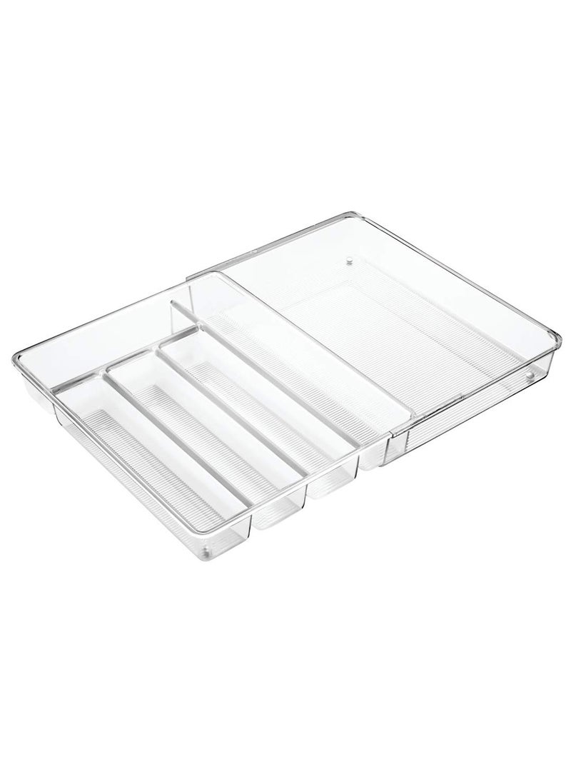 iDesign Linus Expandable Kitchen Drawer Organizer for Silverware Spatulas Gadgets  Clear