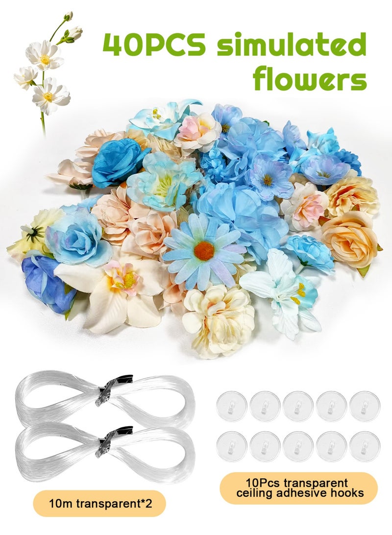 هومار كيت مجموعة من 52 قطعة من الزهور الاصطناعية المعلقة مع ستائر يمكنك تركيبها بنفسك، وديكورات عائمة وسقفية لحفلات أعياد الميلاد وحفلات الزفاف - Image 2