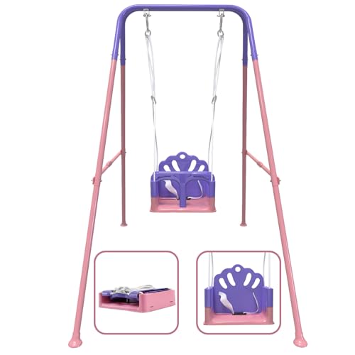 Yozoia Foldable Toddler Swing Set Indoor Outdoor Baby Swing Set for Backyard Safe and Durable Design Grow with Your Child Pink - Image 1