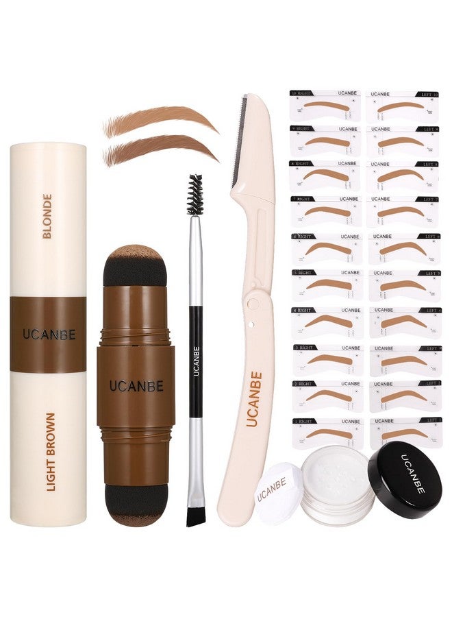 يوكانبي طقم استنسل لطوابع الحواجب مكون من 25 قطعة مع مرهم ختم الحواجب ثنائي اللون - Image 1