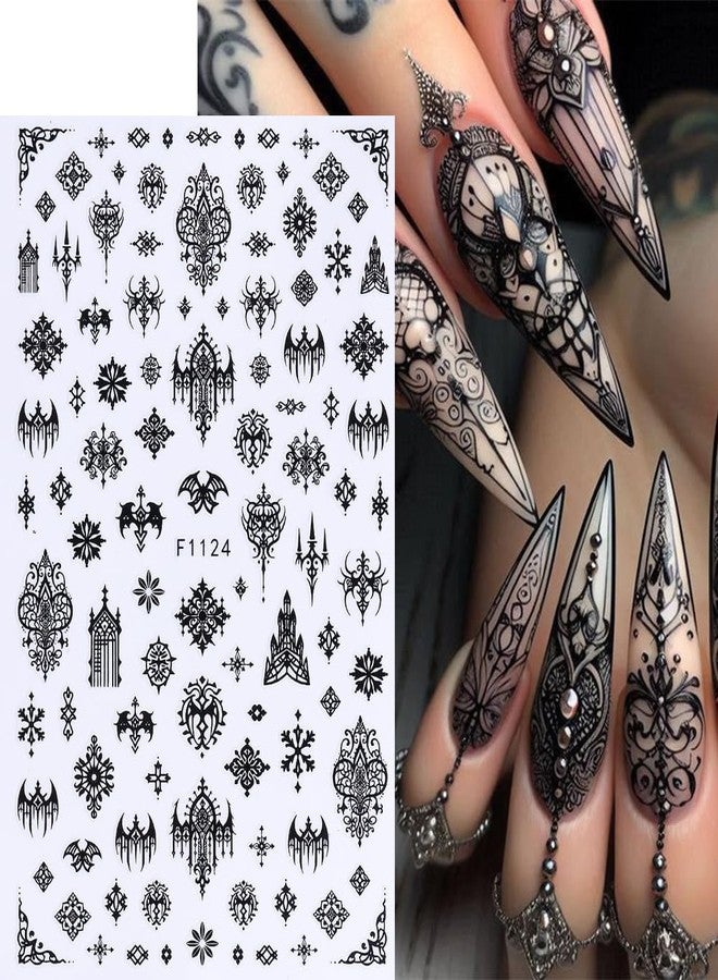 7 Sheets Black Gothic Nail Stickers for Nail Art, 3D Self-Adhesive Witchy Halloween Nail Decals, Nail Supplies Nail Art Designs Accessories for Women and Girls Manicure DIY Decoration - Image 2