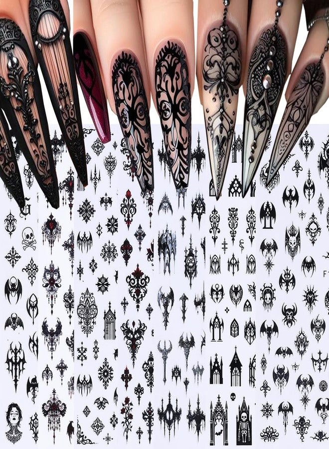 7 Sheets Black Gothic Nail Stickers for Nail Art, 3D Self-Adhesive Witchy Halloween Nail Decals, Nail Supplies Nail Art Designs Accessories for Women and Girls Manicure DIY Decoration - Image 1