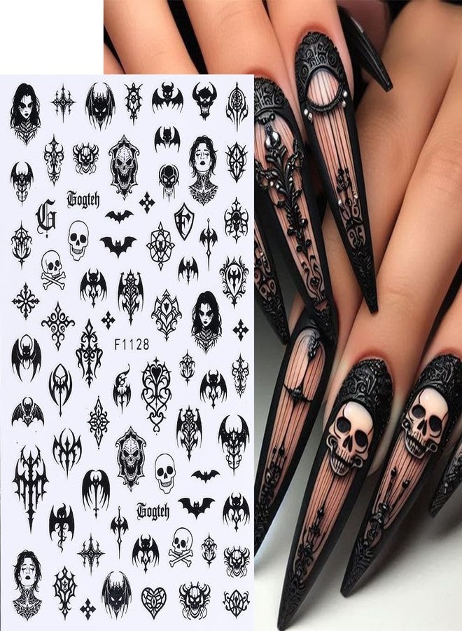 7 Sheets Black Gothic Nail Stickers for Nail Art, 3D Self-Adhesive Witchy Halloween Nail Decals, Nail Supplies Nail Art Designs Accessories for Women and Girls Manicure DIY Decoration - Image 5