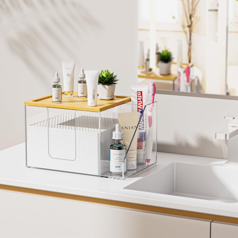 VITVITI Disposable Face Towel Holder Box, Acrylic Clean Skin Club Facial Towel Container, Large Disposable Face Towels Storage for Bathroom Vanity Makeup, Clear - Image 4