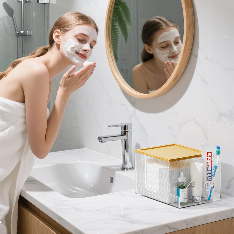 VITVITI Disposable Face Towel Holder Box, Acrylic Clean Skin Club Facial Towel Container, Large Disposable Face Towels Storage for Bathroom Vanity Makeup, Clear - Image 5