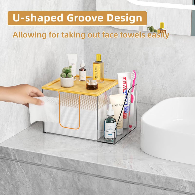VITVITI Disposable Face Towel Holder Box, Acrylic Clean Skin Club Facial Towel Container, Large Disposable Face Towels Storage for Bathroom Vanity Makeup, Clear - Image 2