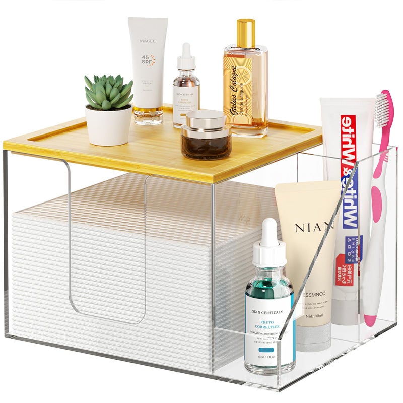 VITVITI Disposable Face Towel Holder Box, Acrylic Clean Skin Club Facial Towel Container, Large Disposable Face Towels Storage for Bathroom Vanity Makeup, Clear - Image 1