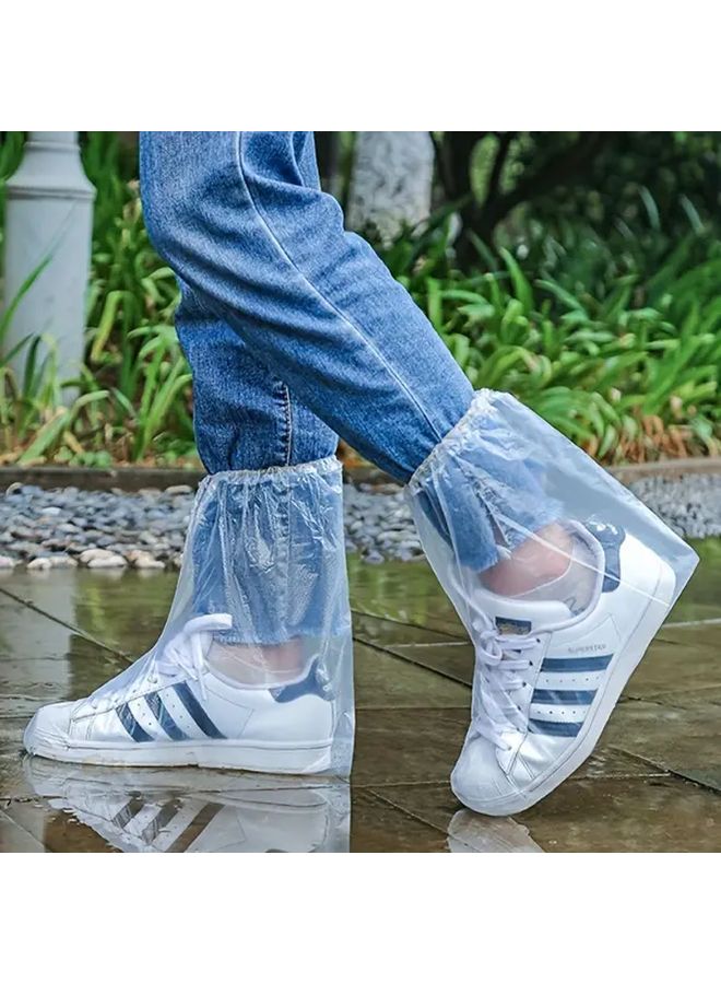 White PVC Rain Shoe Covers 10pcs 5 Pairs Easy On Off for Outdoor Rainy Days - Image 1