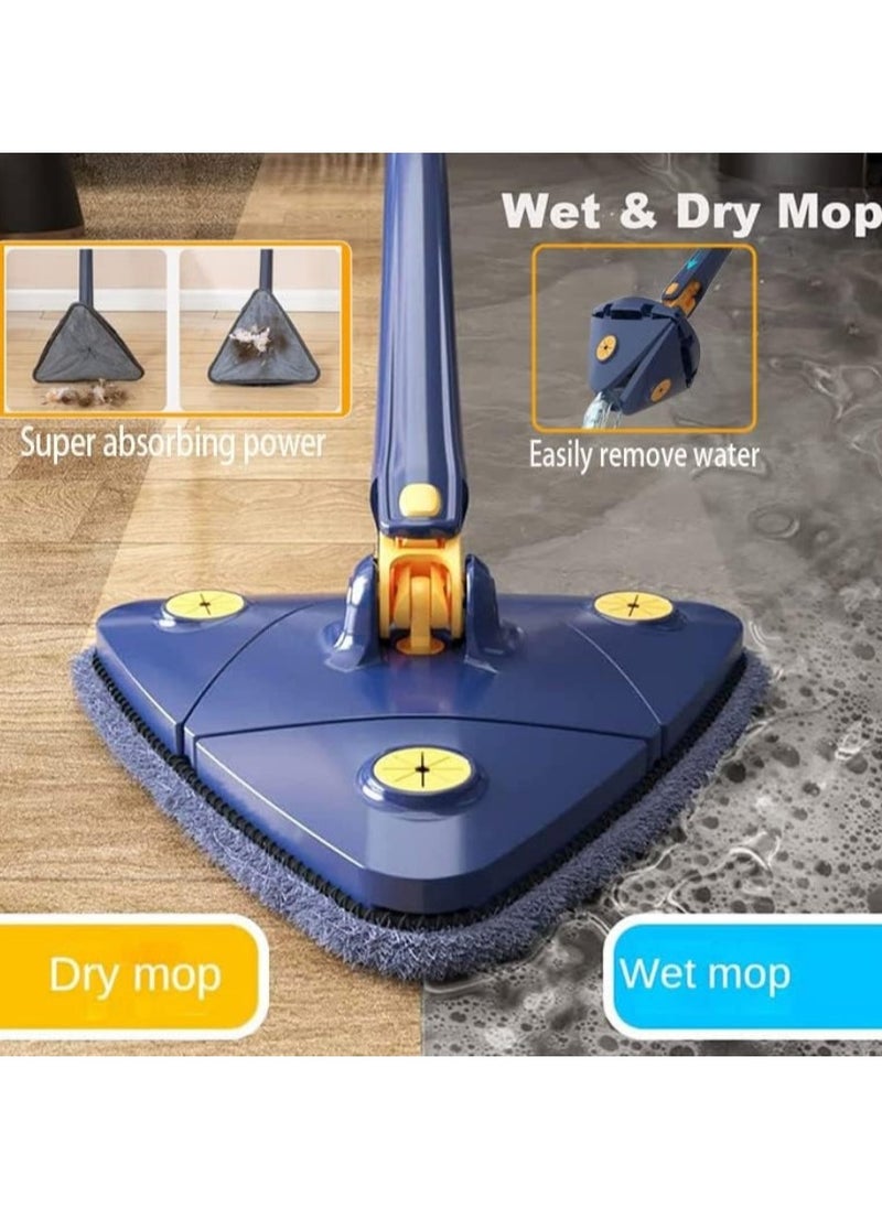 Generic - 360 Degree Rotating Cleaning Mop  - Triangle Mop with Long Handle Stainless Steel, Pressure Washer, Dry and Wet Mop for Floor, Window, Ceiling, Narrow Space - Triangle Microfiber Mop Cloth - Quick Dry and Reusable for Wet and Dry Cleaning of Floor, Wall, Ceiling, Windows - Adjustable Rotating Mop Cloth - 360 Degree Rotating Telescopic Mop with Automatic Water Pressure, for Cleaning Kitchen, Wall, Ceiling, Sofa, Corner - Image 1