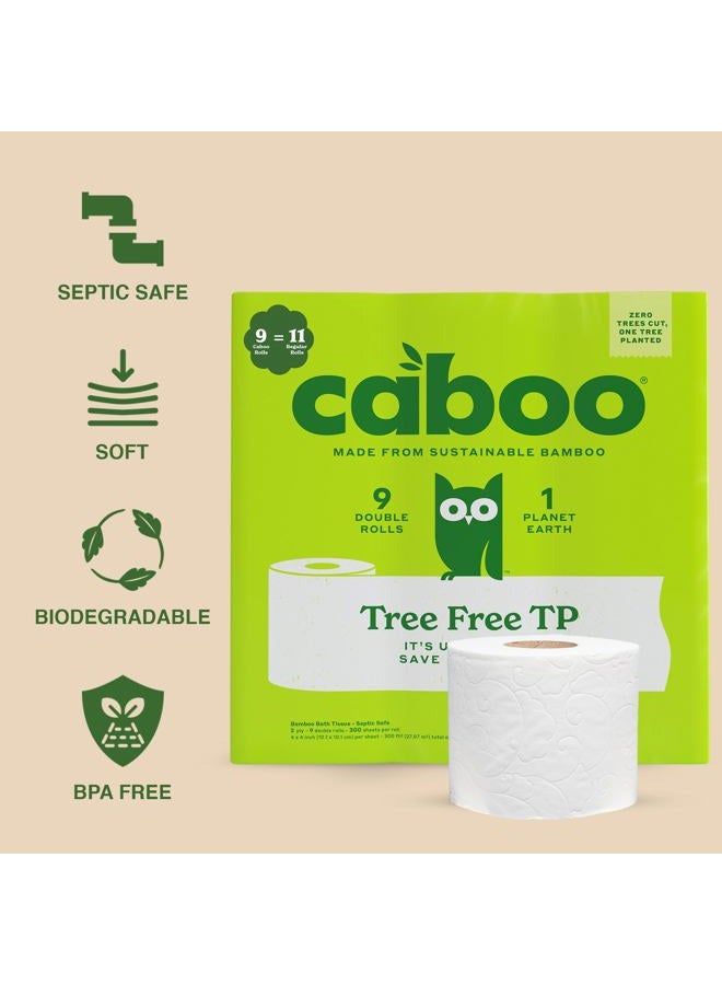 CABOO Tree Free Bamboo Toilet Paper, Plastic Free, Eco Friendly Chemical Septic Safe Biodegradable Bath Tissue, Quick Dissolving 2 Ply Sheets, 300 Sheets Per Roll, 9 Double Rolls - Image 2