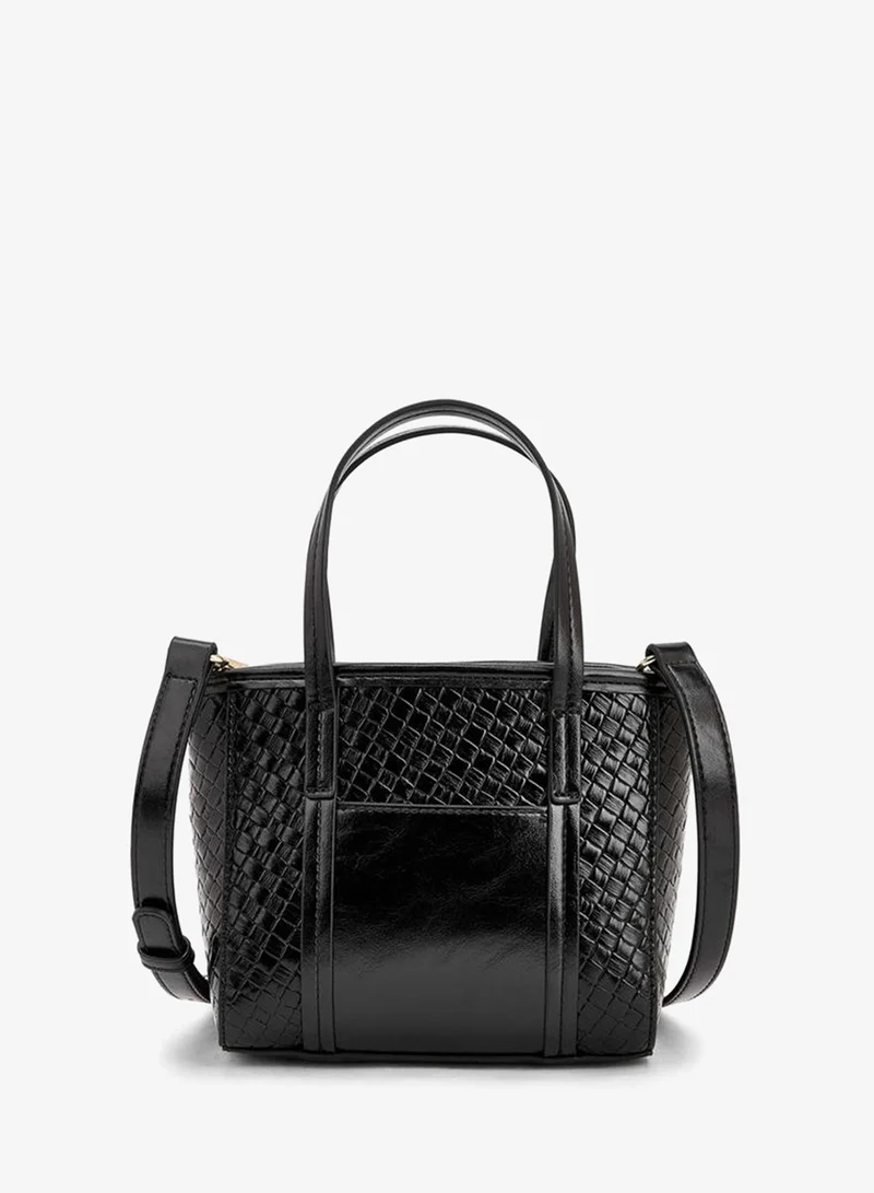 MISSY BLACK Tote With Waffle Embossing And Multiple Charms for Women | Best Price UAE