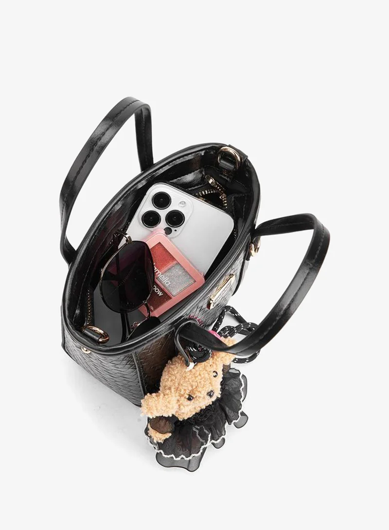 MISSY BLACK Tote With Waffle Embossing And Multiple Charms for Women | Best Price UAE