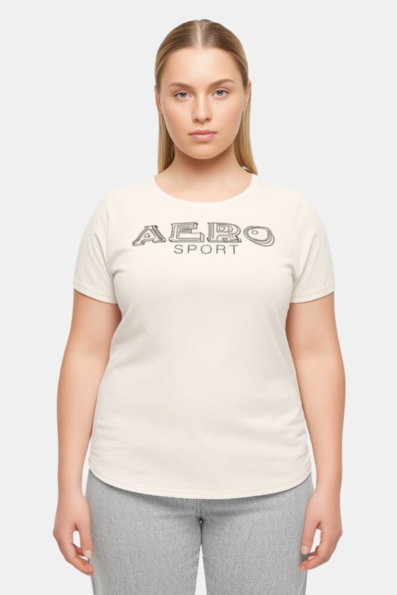 Aeropostale تي شيرت خارجي قصير الأكمام للنساء بمقاسات كبيرة، بيج - Image 1