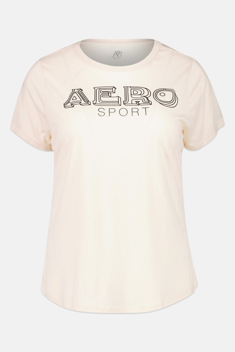 Aeropostale تي شيرت خارجي قصير الأكمام للنساء بمقاسات كبيرة، بيج - Image 2