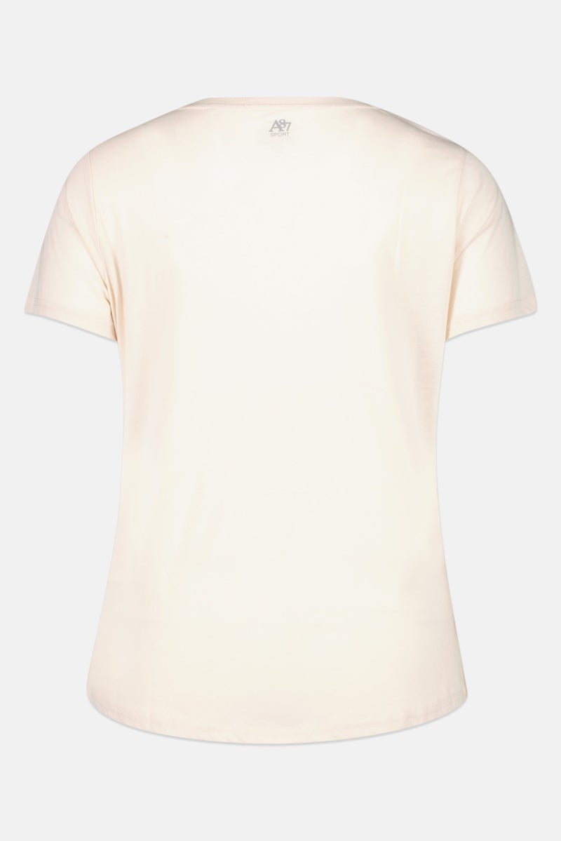 Aeropostale تي شيرت خارجي قصير الأكمام للنساء بمقاسات كبيرة، بيج - Image 3