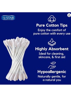 Star Cotton Swabs 500 Pieces - Soft & Flexible Ear Buds - 100% Pure Cotton Double-Ended Cotton Buds - Premium Quality Disposable Swabs - For Babies, Personal Care & Cleaning - Assorted Colors  - Image 3