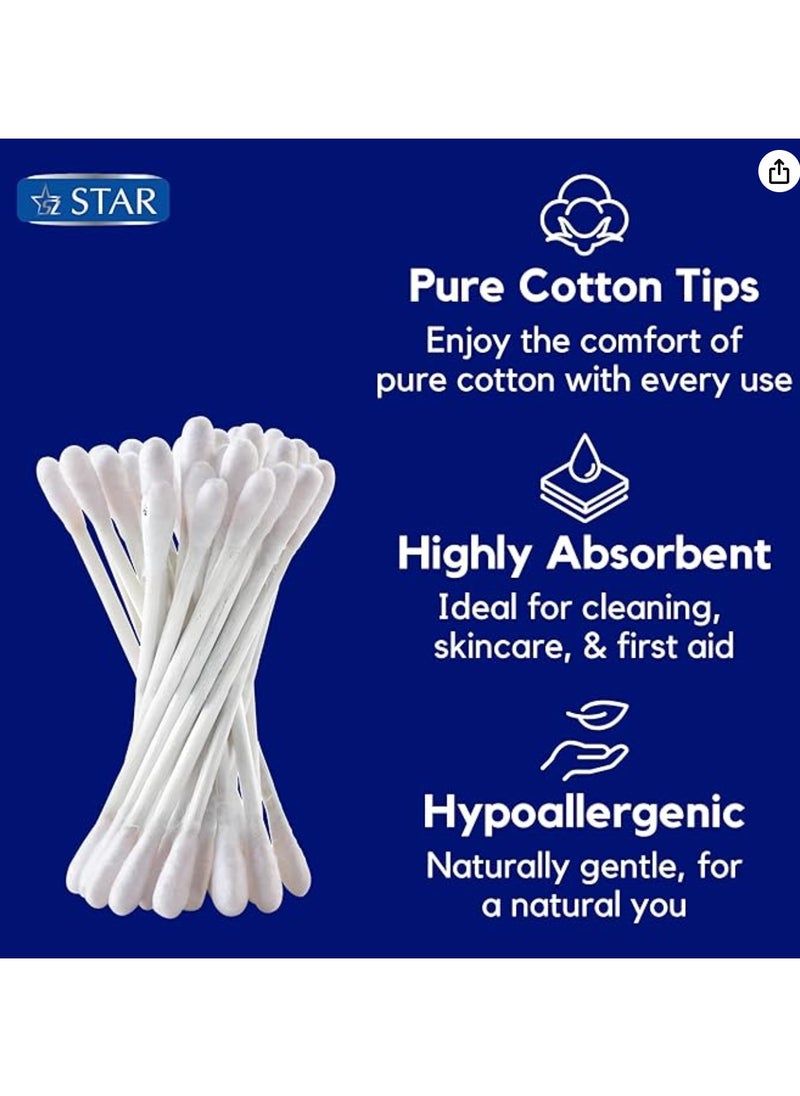 Star Cotton Swabs 500 Pieces - Soft & Flexible Ear Buds - 100% Pure Cotton Double-Ended Cotton Buds - Premium Quality Disposable Swabs - For Babies, Personal Care & Cleaning - Assorted Colors  - Image 3