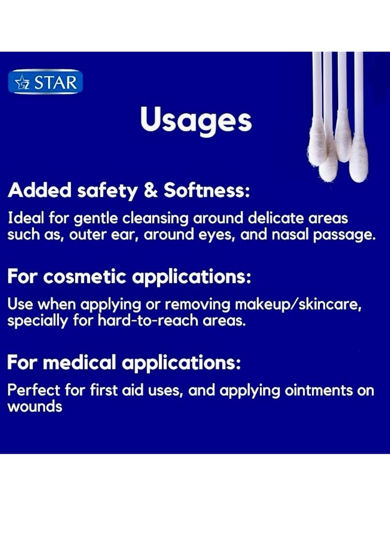 Star Cotton Swabs 500 Pieces - Soft & Flexible Ear Buds - 100% Pure Cotton Double-Ended Cotton Buds - Premium Quality Disposable Swabs - For Babies, Personal Care & Cleaning - Assorted Colors  - Image 4