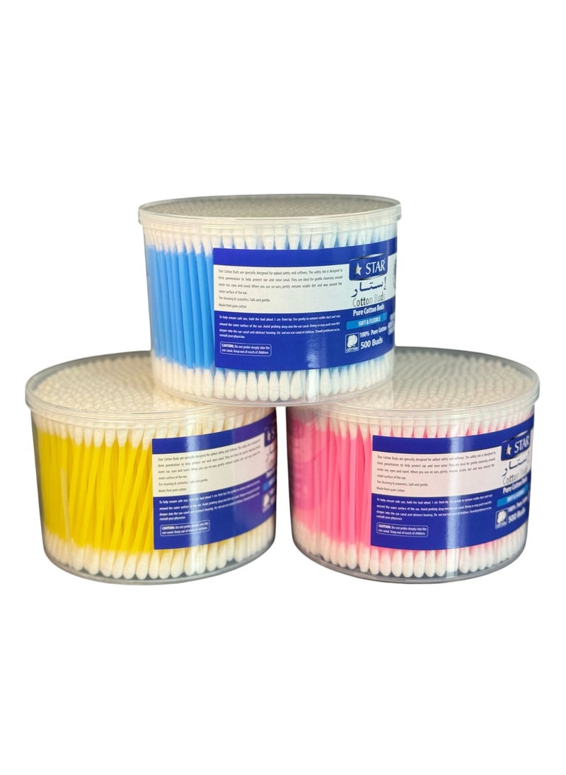 Star Cotton Swabs 500 Pieces - Soft & Flexible Ear Buds - 100% Pure Cotton Double-Ended Cotton Buds - Premium Quality Disposable Swabs - For Babies, Personal Care & Cleaning - Assorted Colors  - Image 5
