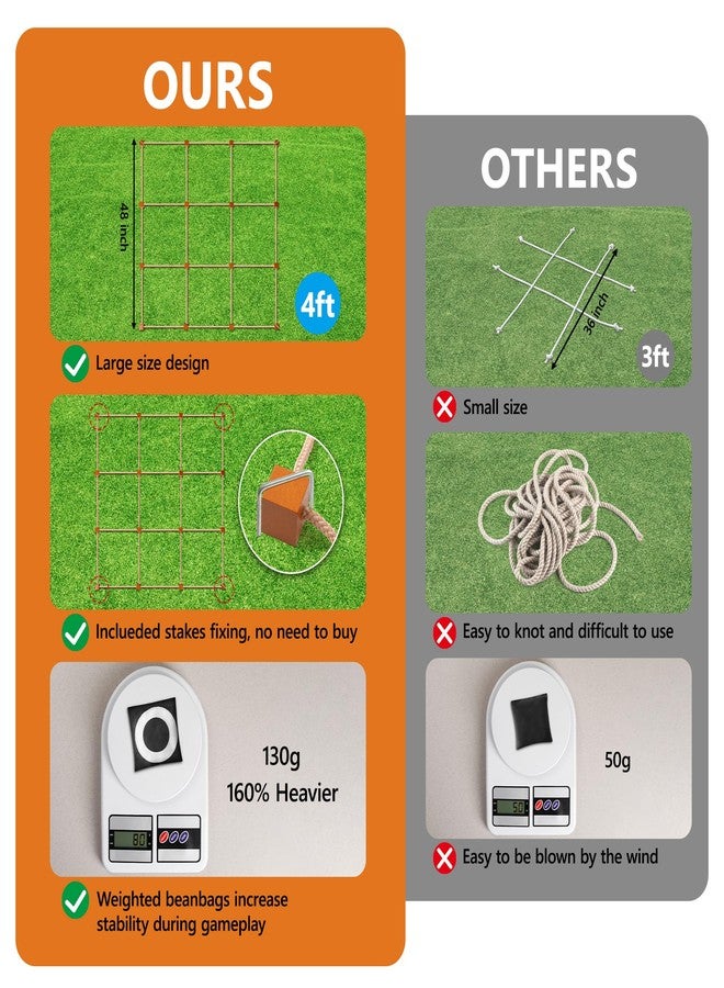 MALLMALL6 Giant Tic Tac Toe Game Summer Outdoor, 4Ft X 4Ft No Assembly Wooden Toss Indoor Game with 10 Widen Weighted Bean Bag, Large Yard Backyard Lawn Carnival Camping Toss Across for Family Adults - Image 3