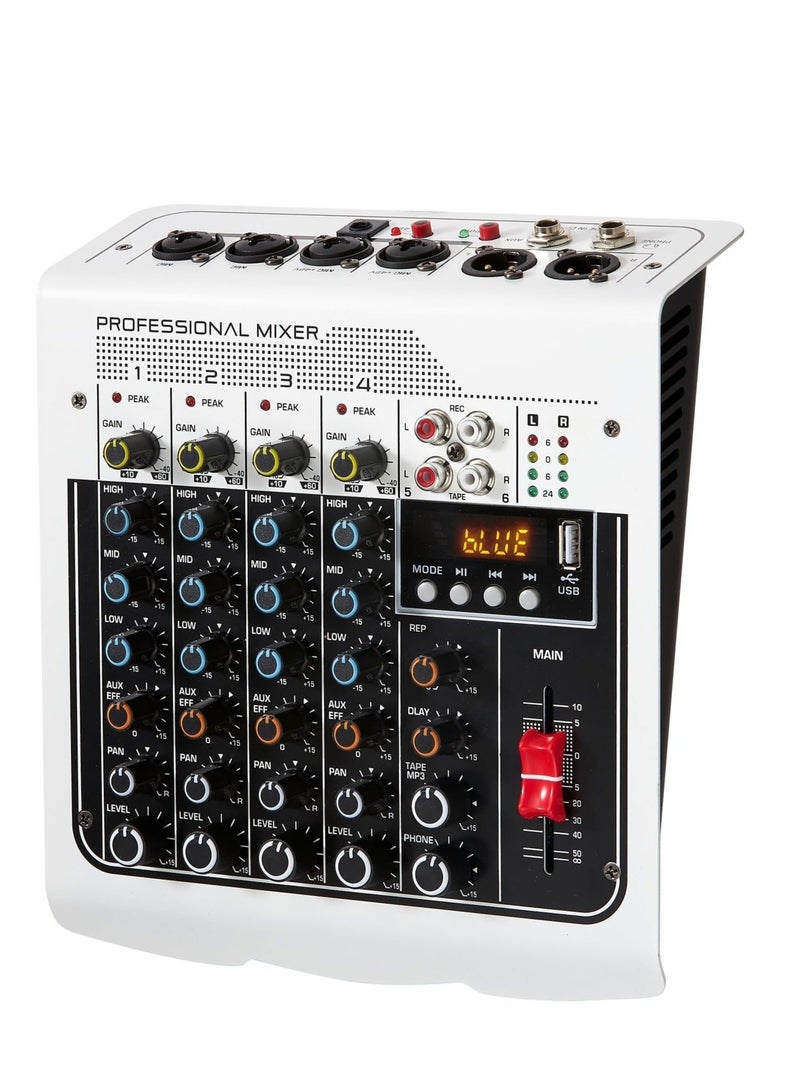 Audio Mixer, 6 Channel DJ Mixer Sound Board Console, 3-Band Equalization Adjustment, with USB MP3 Bluetooth Input 48V, Fit for Live Performance Home Stage, Karaoke, Live Streaming Online - Image 1