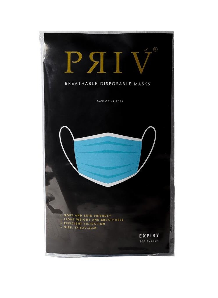 PRIV Pack Of 5-Pieces Breathable Disposable Face Masks for Adults - Image 1