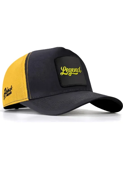 Black Börk Blackbörk V1 Trucker Legend - Unisex Dark Anthracite-Yellow Hat (Cap) with 2 Code Logo