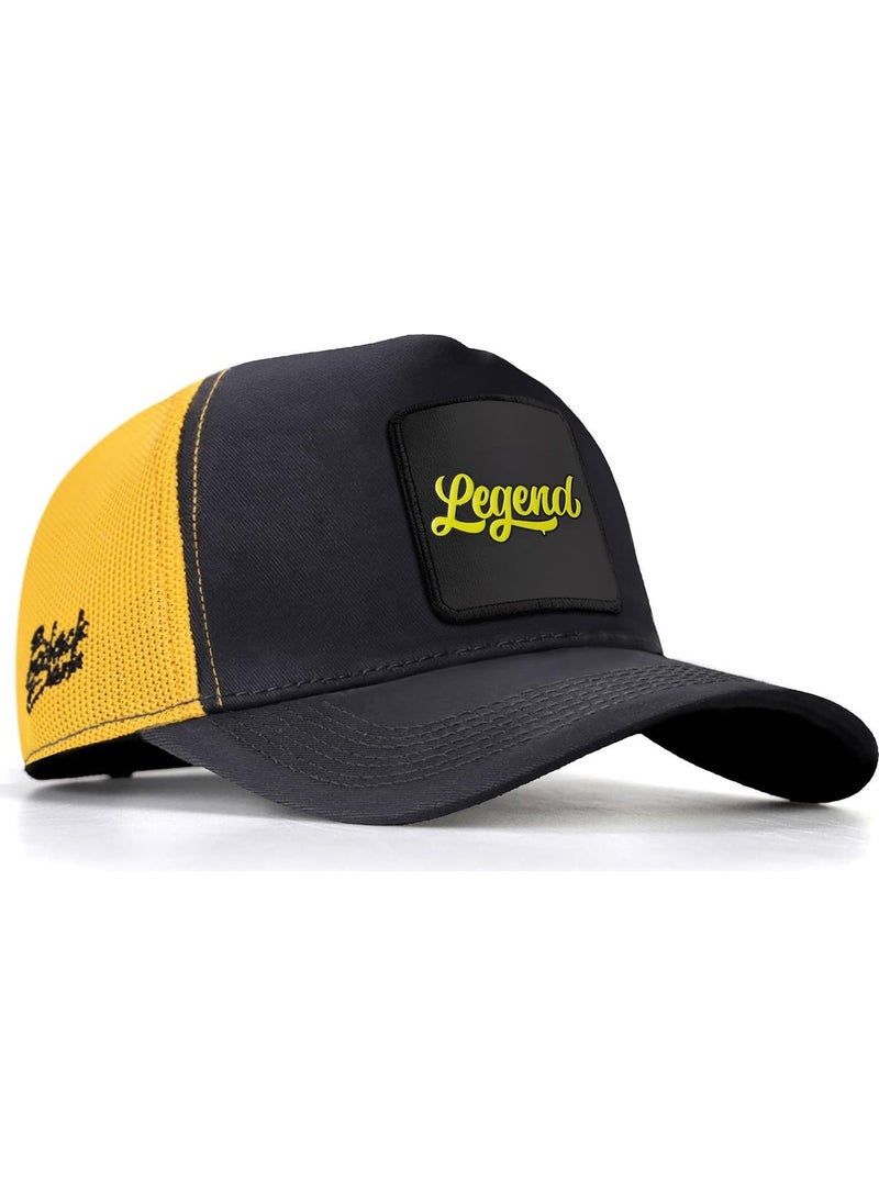 Black Börk Blackbörk V1 Trucker Legend - Unisex Dark Anthracite-Yellow Hat (Cap) with 2 Code Logo  - Image 1