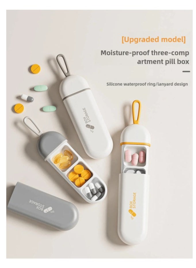 منظم ادوية وفيتامينات يومي قطعة واحدة - مقسمة ل 3 اماكن، علبة محمولة للسفر، تستخدم للأدوية والمكملات الغذائية وزيت السمك (أبيض) - Image 4
