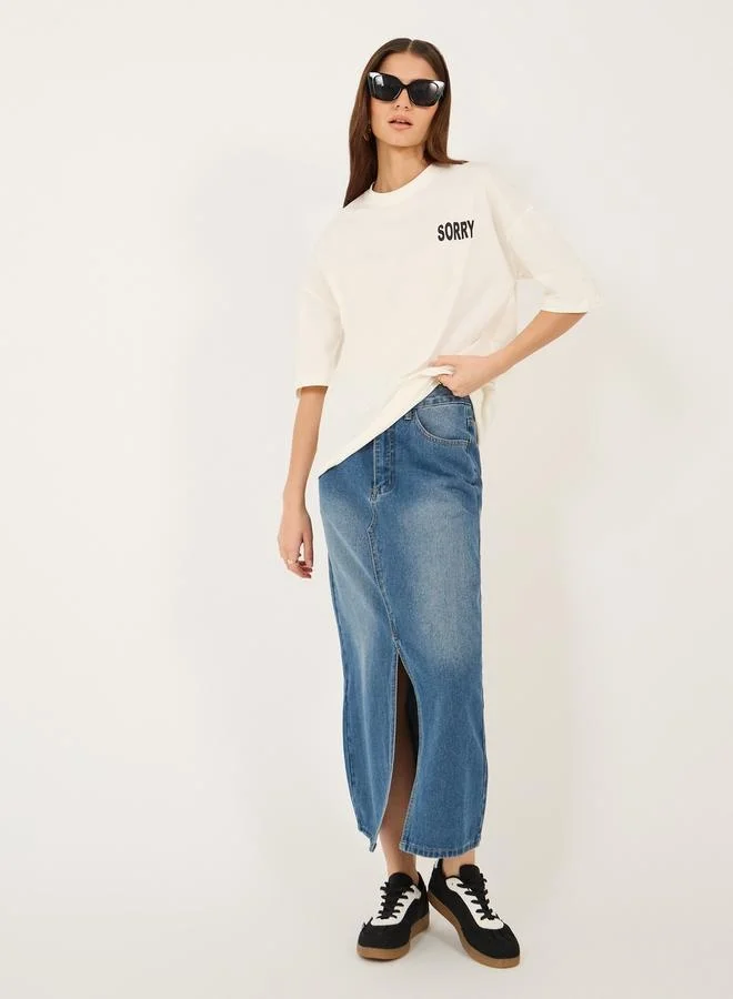 Styli Oversized Slogan Print Dropped Shoulder T-Shirt