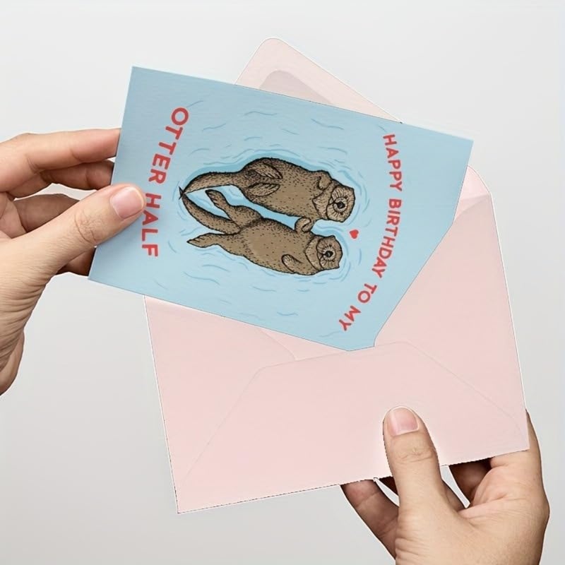 Cute Otter Half Birthday Card Gift for Husband Wife Boyfriend Girlfriend Couple, Romantic Pun Happy Birthday Card For Couple Partner Lover - Image 5