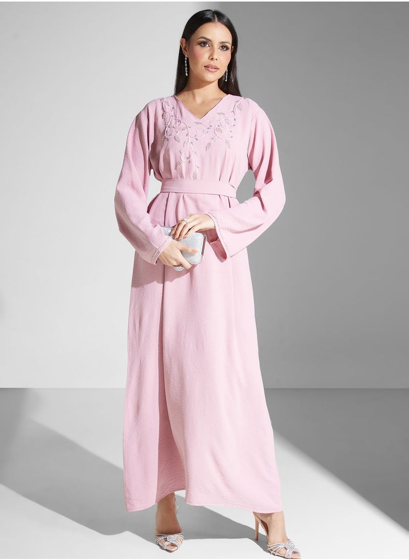 hayas closet - Embellished Belted Jalabiya - Image 1