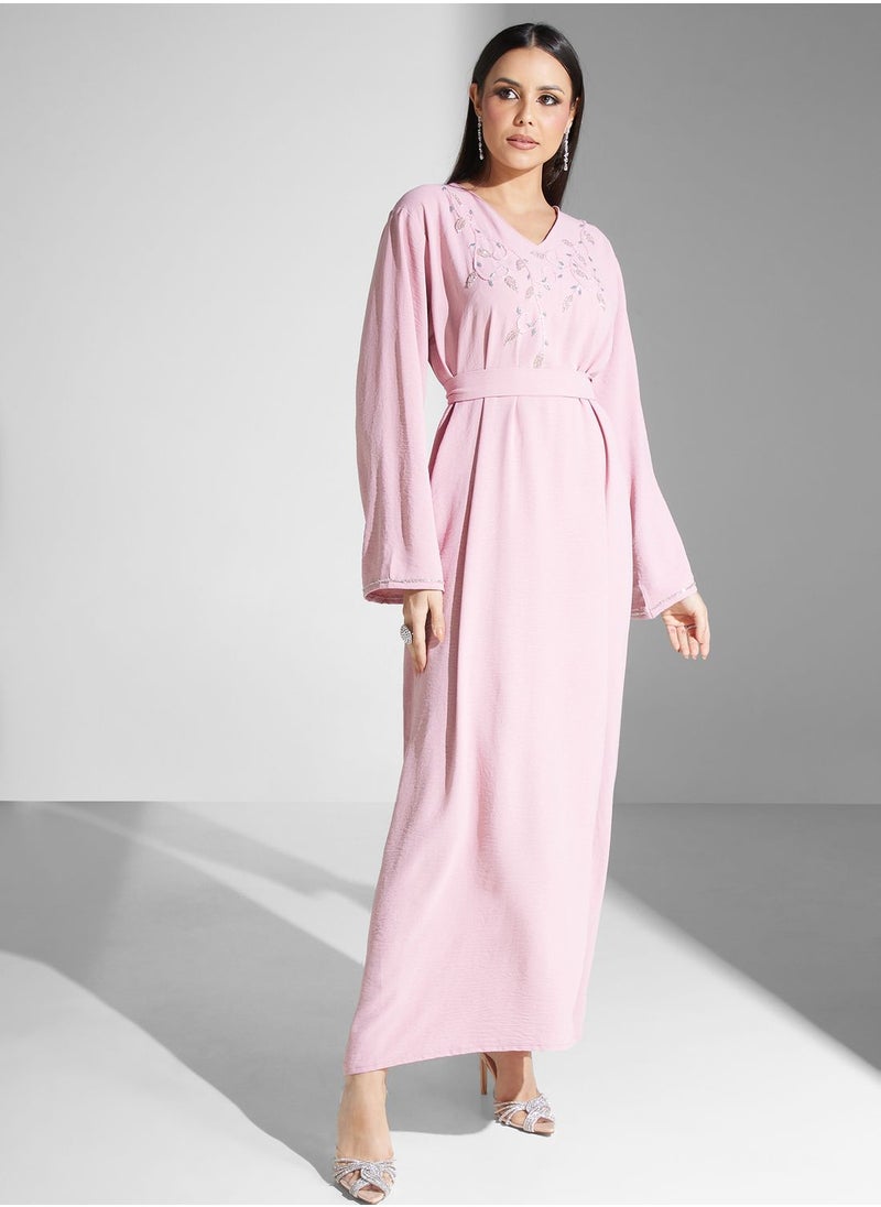 hayas closet - Embellished Belted Jalabiya - Image 1