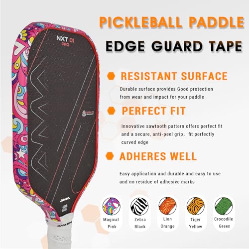 AMA SPORT Pickleball Paddle Edge Guard Tape 3 Pack Edge Protection Tapes 26mm Width Paddle Edge Cover Perfectly Fits Curved Edge Without Wrinkling (Magical Pink) - Image 2