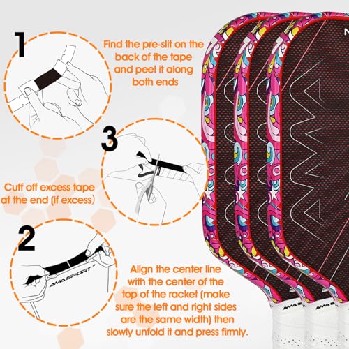 AMA SPORT Pickleball Paddle Edge Guard Tape 3 Pack Edge Protection Tapes 26mm Width Paddle Edge Cover Perfectly Fits Curved Edge Without Wrinkling (Magical Pink) - Image 5