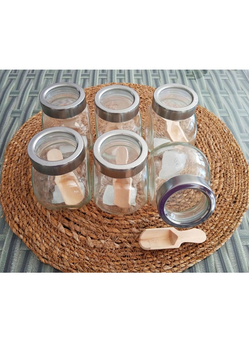 6 Piece Metal Lid Glass Spice Jar Set with Spoon - pzsku/Z15FE47CA92F769FEC36FZ/45/_/1730550606/e3c9a9dc-ef4e-471c-bbc1-7fbce5352282