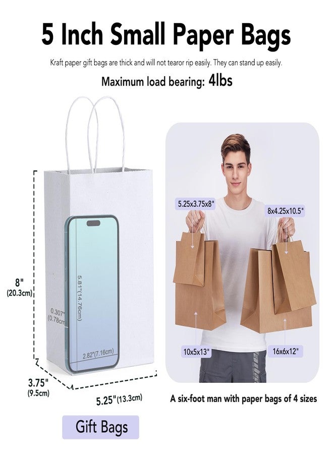 GSSUSA 5.25x3.75x8 20Pcs White Paper Bags With Handles Small Gift Bags for Shopping,Craft,GroceryParty,Retail,Lunch,Business,Wedding,Merchandise,Boutique - Image 2