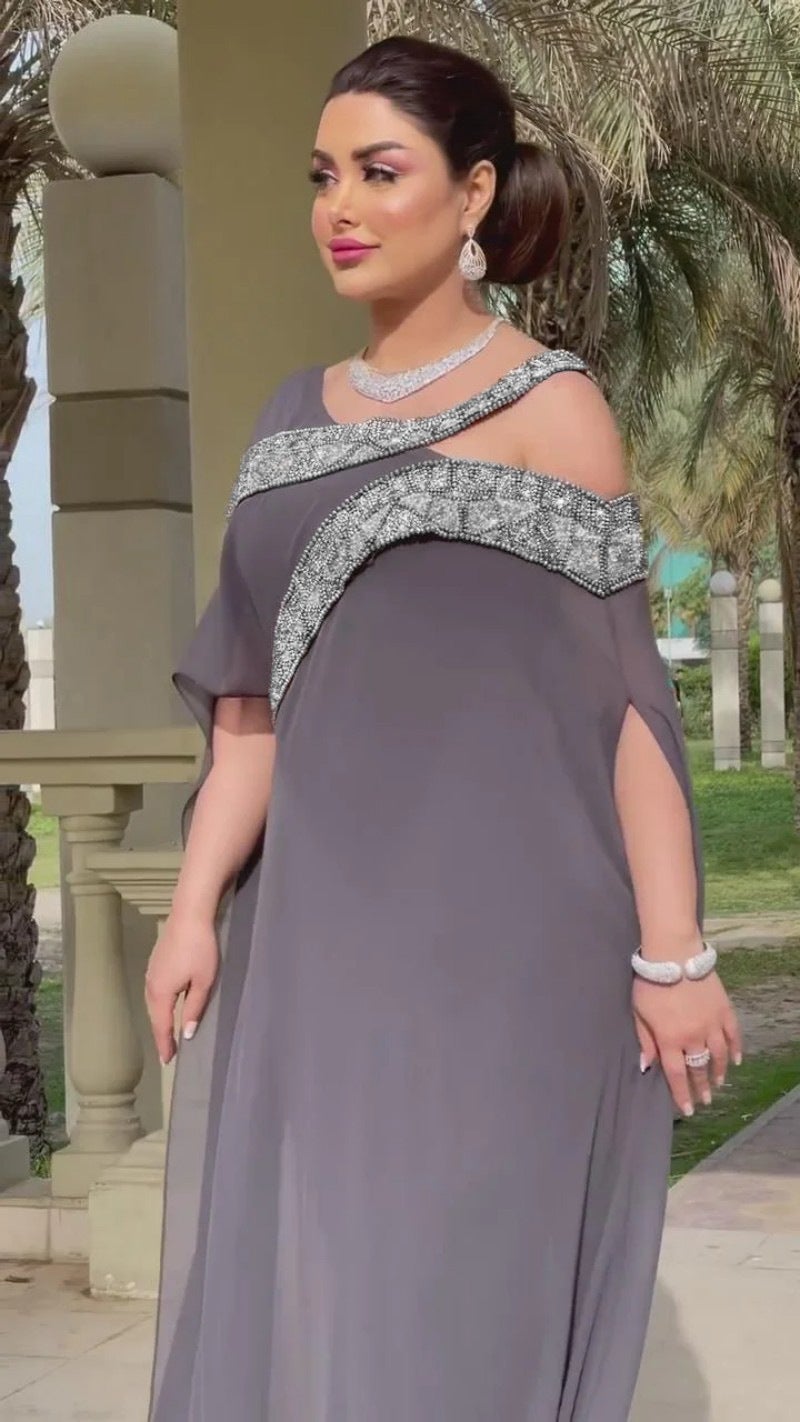 فستان سهرة كرات شيفون مزين بالخرز للنساء المستقلات - Image 1