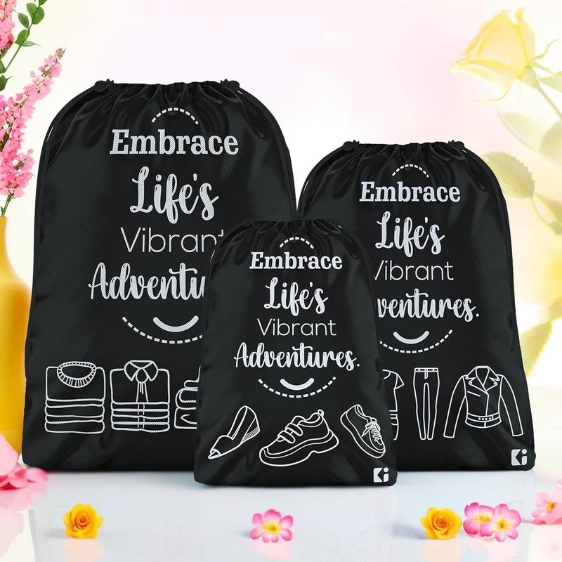 Kuber Industries Pack of 3 Travel Organizer Combo Set Cloth Storage Bags WaterResistant Organizer for ShoeGarmentsLaundryLingerie Cloth Carrying Bag SmallMediumLarge Black - Image 1