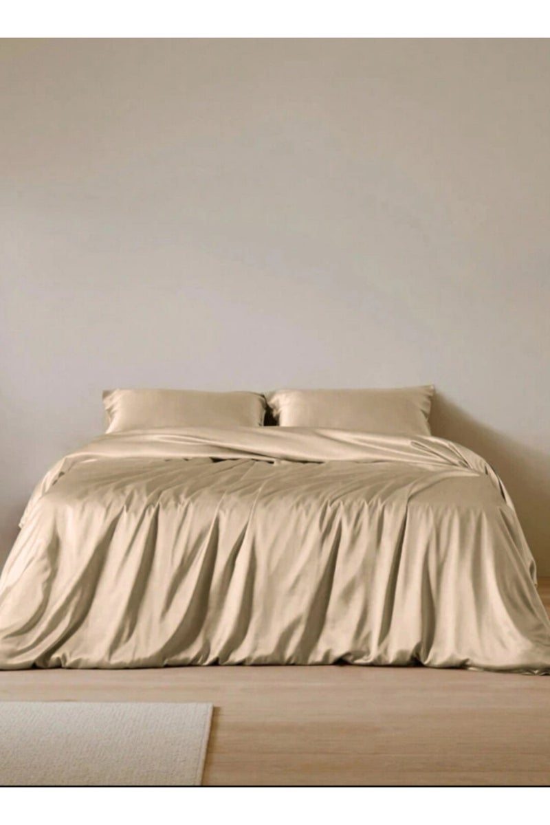 LUNA Home Silky Satin, King Size 6-Piece Bedding Set, Plain Gold Brown Color 220x240cm. - Image 1